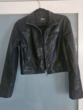 Guess Black Faux Leather Zip-Front Jacket